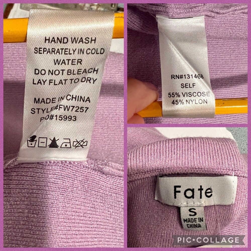 Fate sweater pullover sweater Lilac purple  fur trim 3/4 sleeves, mock neck Sm - Picture 5 of 5